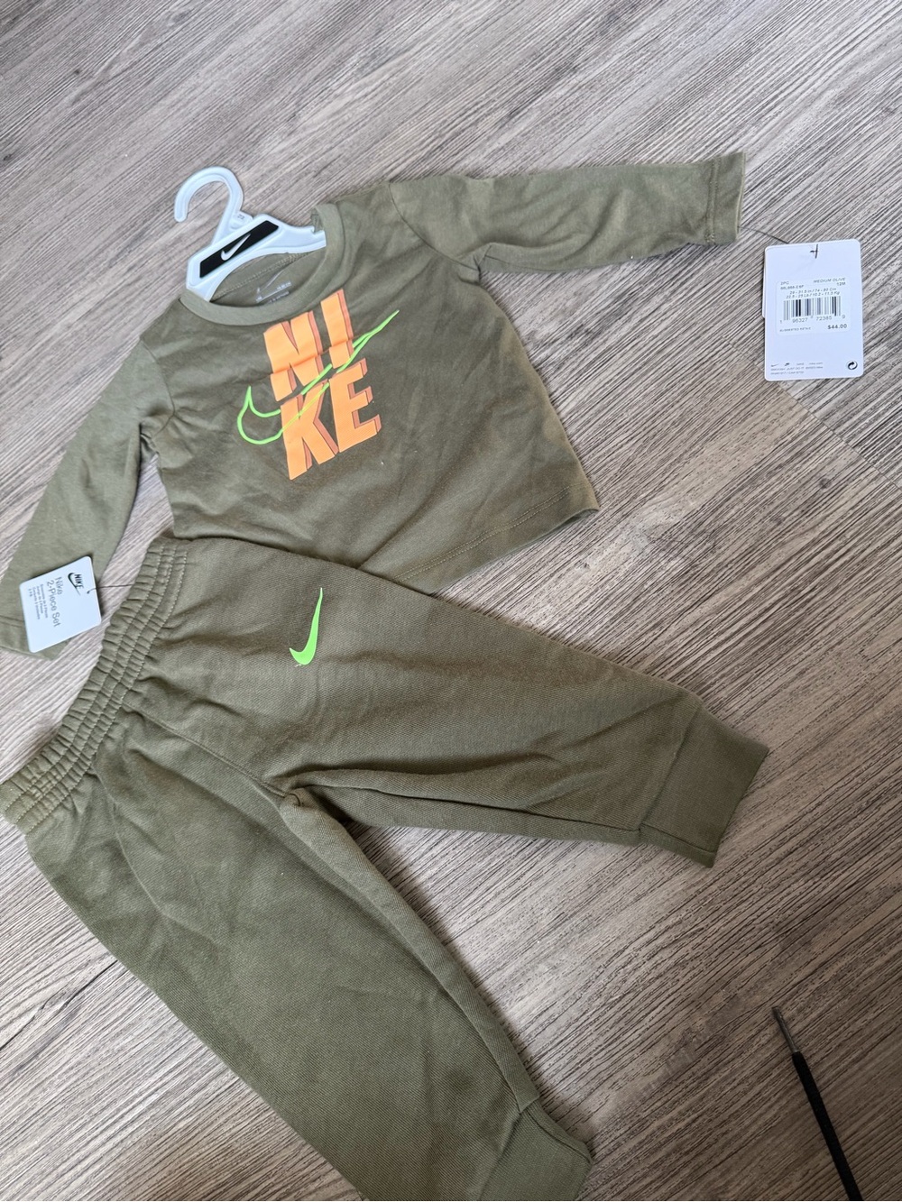 Nike Olive Green Baby Jogger Set with Neon Logo
